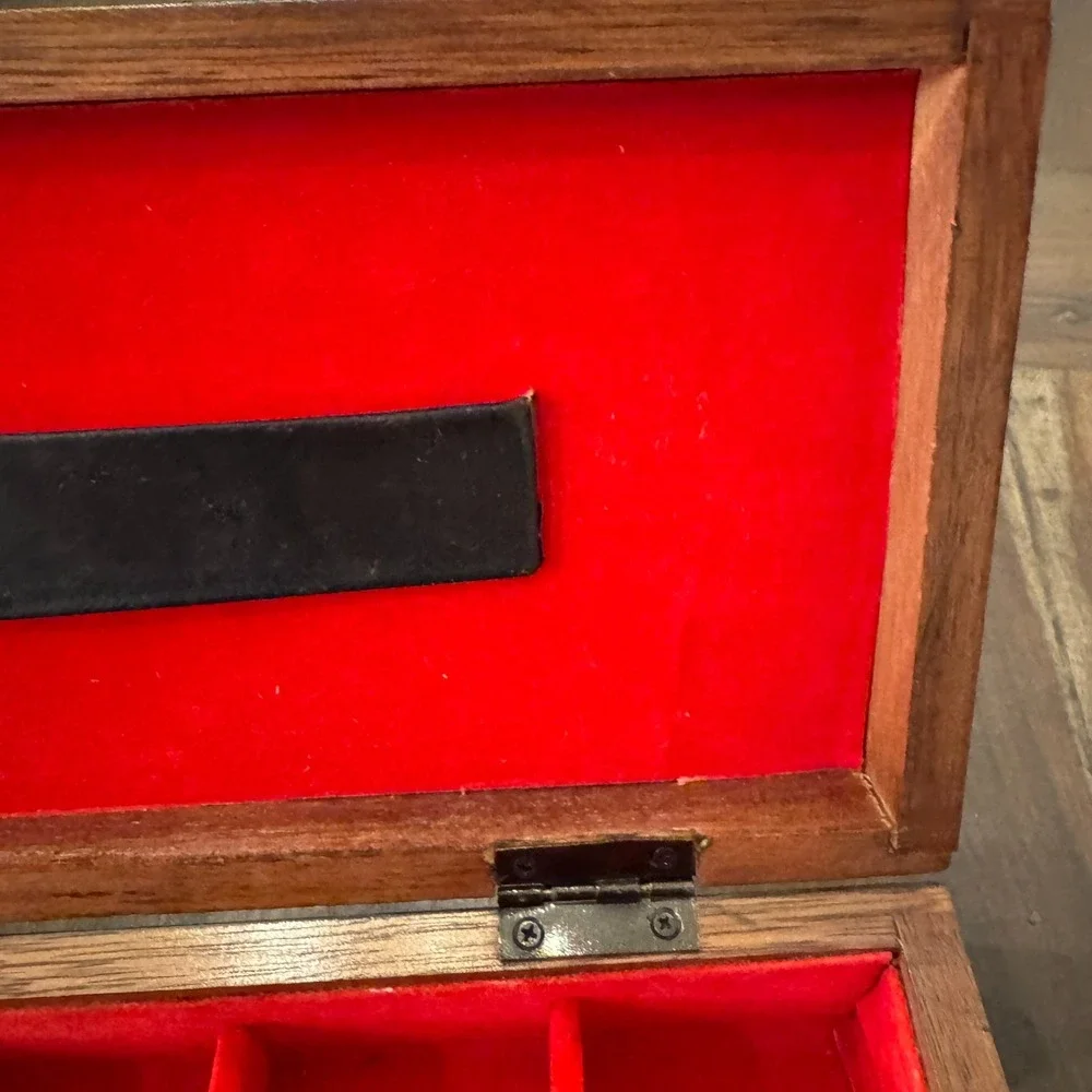 Vintage‎ Wood Brass  Leather Men's Jewelry Box 12